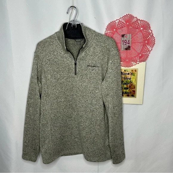 Eddie Bauer 1/4 Zip Fleece Pullover Sweater Heather Grey Size Large - Picture 2 of 13